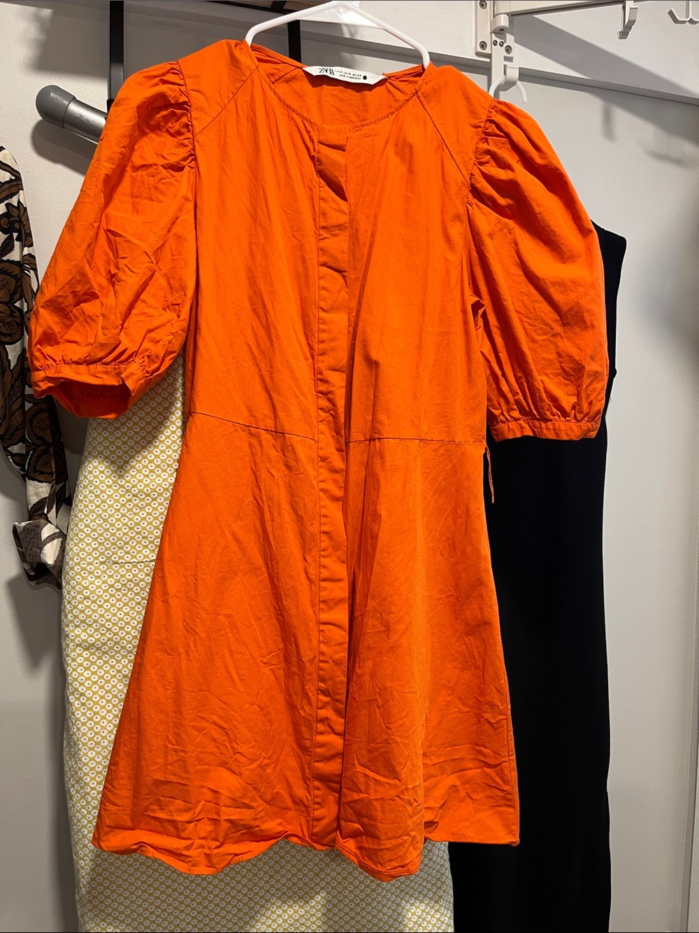 Zara Bright Orange Puff-Sleeve Mini Dress